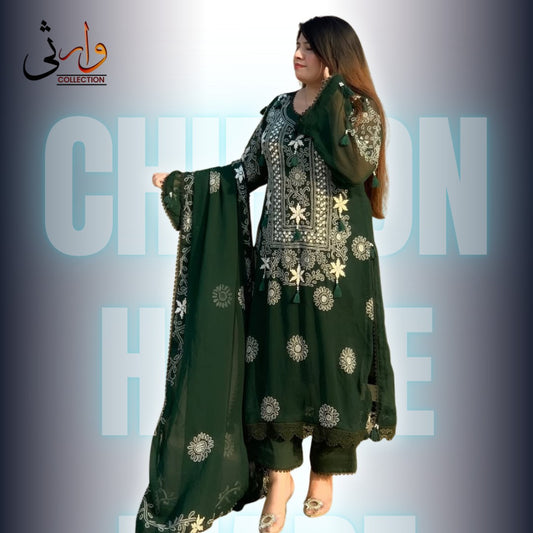 Handmade Shadow Chicken Kari 3 Piece Suit