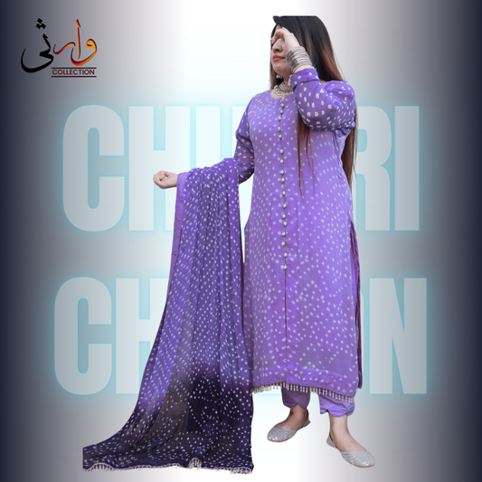 Rajistani Chiffon Chunri Qasni Purpal