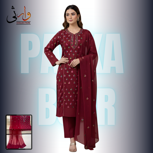 Handmade Multi Thread Work Soft Chiffon 3-Piece Suit