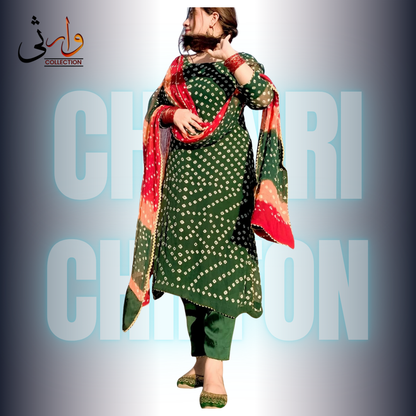 Rasjistani Chunri Chiffon Green Colour