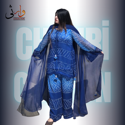 Rjistani Chiffon Chunri Blue Colour