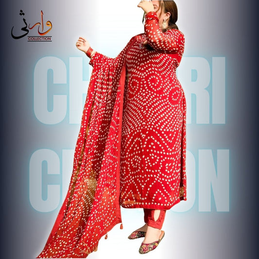🌸3 piece Handmade Chiffon Chunri Collection – 3 Piece Suit  🌸