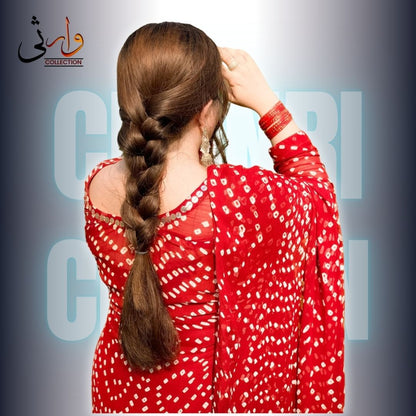 🌸 Handmade Chiffon Chunri Collection – 3 Piece Suit Red Colour  🌸